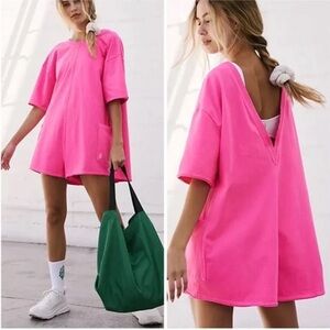 Free people hot shot tee romper in Malibu pink